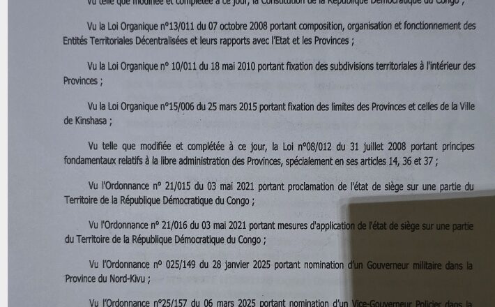 Nord-Kivu : le conseiller nommé Rubera Joseph décline sa nomination par le Gouverneur Somo Kakule